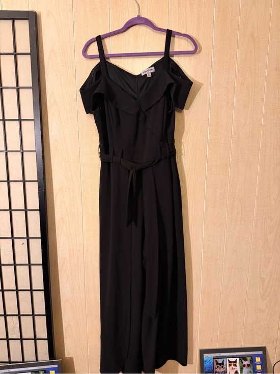 Shelby & Palmer Pants - Shelby & Palmer Black Off-Shoulder Wide-Leg Jumpsuit with Waist Tie